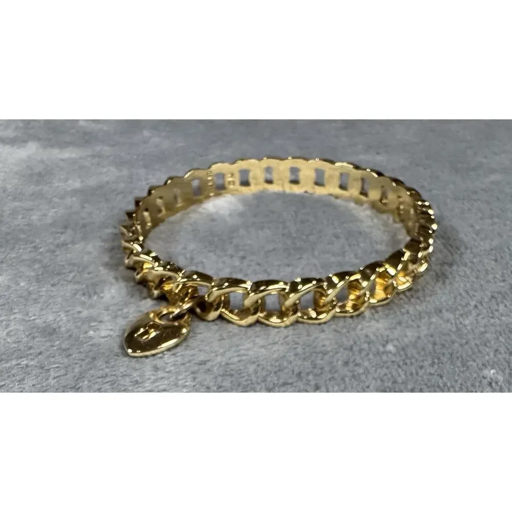 Vintage Graziano Gold Tone Chunky Chain Bangle Bracelet w/ Heart Padlock Charm - Picture 2 of 7
